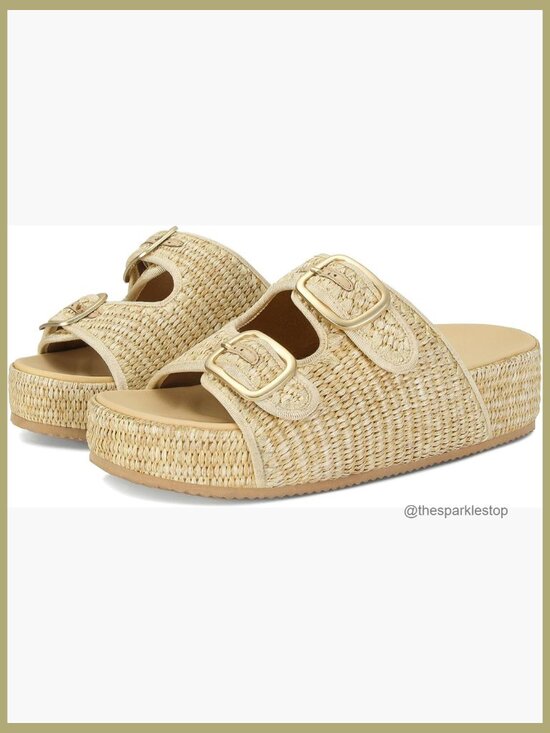 Shoes - Platform Sandals Espadrille Wedges Woven Raffia Straw Sandals Double Buckle